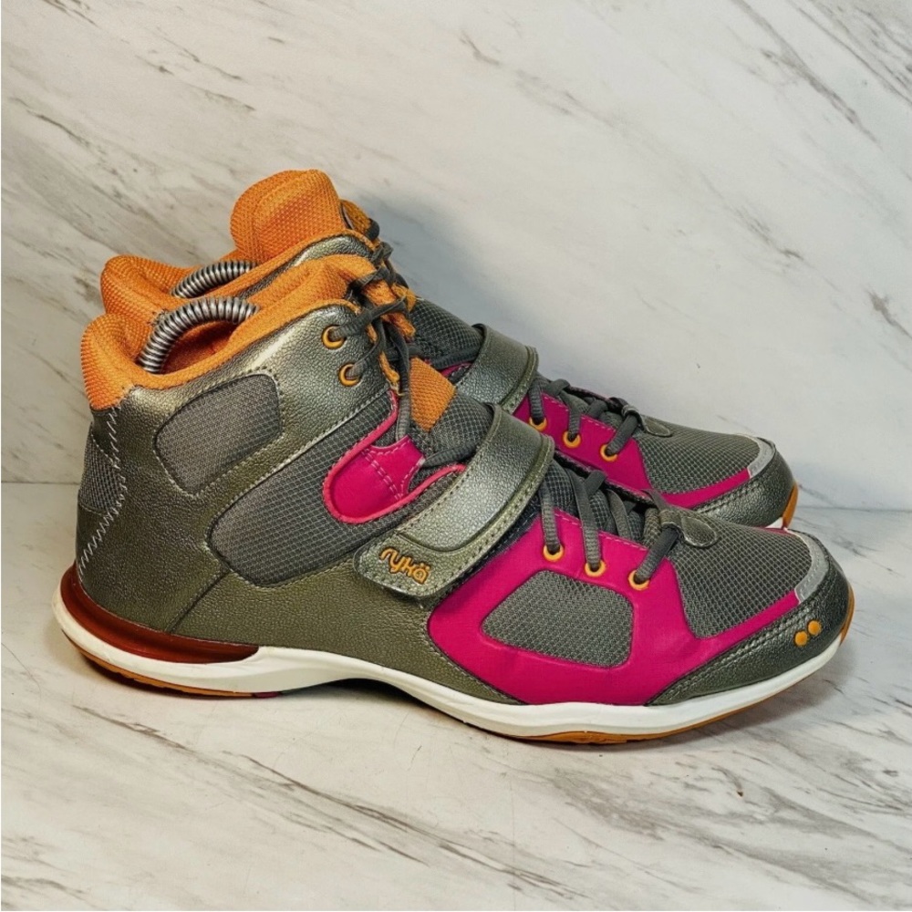 Ryka Downbeat Mid Athletic Shoes Gray pink and orange